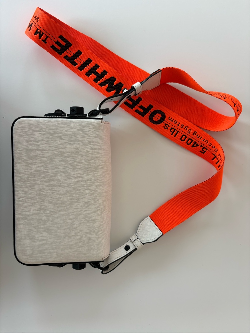 Off-White White and Black Diagonal Stripe Crossbody with Neon Orange Strap - Picture 6 of 7